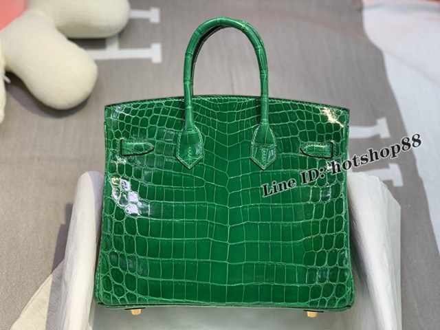 Hermes專櫃經典款鱷魚皮包 愛馬仕birkin25翠綠色尼羅高光三張皮銀扣全手工 ttd1517